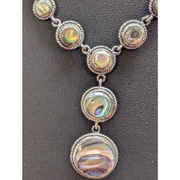Vintage 925 Sterling Silver Abalone 'Y' Drop Chain Necklace - Picture 4 of 10